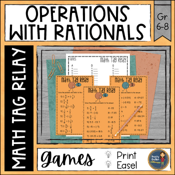 Preview of Operations with Rational Numbers Math Tag Relay - Math Game