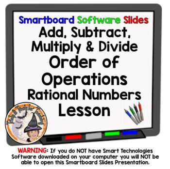 Preview of Adding Subtracting Multiplying Dividing Order of Operations Smartboard Lesson