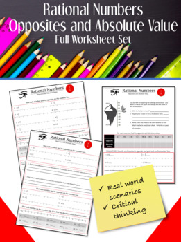 Preview of Rational Numbers (Part 2):   Absolute Value and Opposites FULL WORKSHEET SET