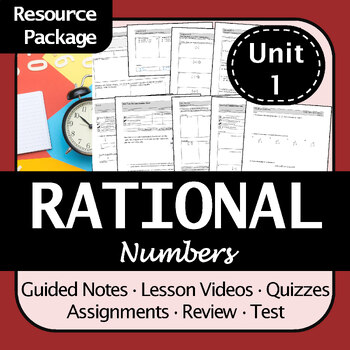 Preview of Math 9 BC Rational Numbers Resources: Notes, Assignments, Quizzes, Review, Test