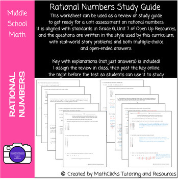 Preview of Rational Numbers Study Guide (Eureka and Open Up Resources Style)