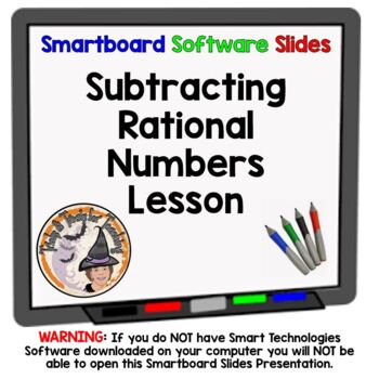 Preview of Subtracting Rational Numbers Smartboard Lesson Fractions Decimals Integers