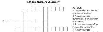 Preview of Rational Numbers Vocabulary Crossword - scaffolded (with key)