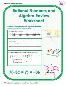 Preview of Rational Numbers and Algebra Review Worksheet