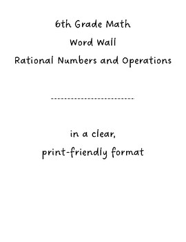 Preview of Rational Numbers and Operations Word Wall