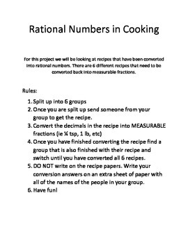 Preview of Rational Numbers with Cooking Project