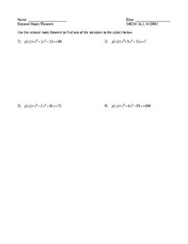 Rational Root Theorem Worksheet : Rational Root Theorem Activity By The
