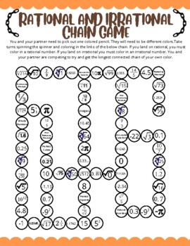 Preview of Rational and Irrational Numbers Chain Game- Square Roots and Cube Roots Included