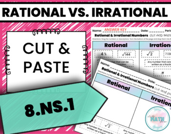 Preview of Rational and Irrational Numbers | 8.NS.1 | Cut and Paste | hands-on, engaging
