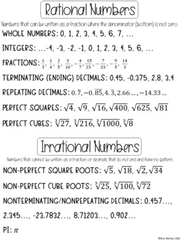 Rational and Irrational Numbers Notes by Math By B Squared | TPT