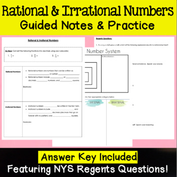 Preview of Rational and Irrational Numbers Notes and Practice - Algebra 1 Regents
