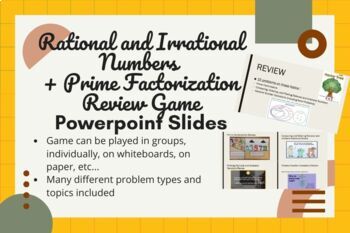 Preview of Rational and Irrational Numbers + Prime Factorization Review Game Editable