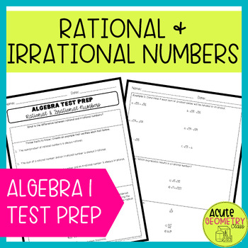 Preview of Rational and Irrational Numbers Practice Worksheet - Algebra 1 Review Test Prep
