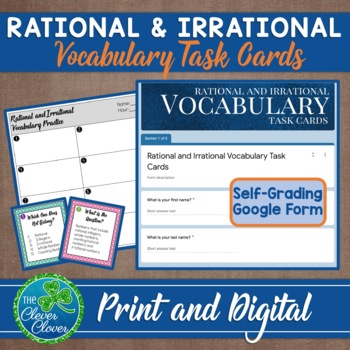 Preview of Rational and Irrational Vocabulary Task Cards