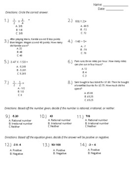 Preview of Rational numbers modified worksheet