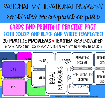 Preview of Rational or Irrational Numbers Sort Practice or Bulletin Board