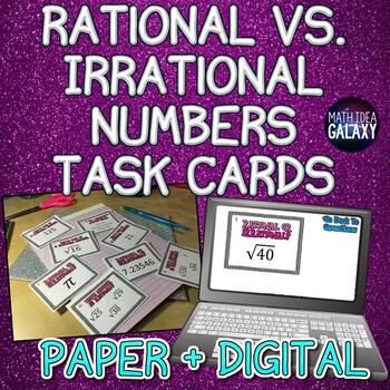 Preview of Rational vs. Irrational Numbers Task Card Set- Printable & Digital Resource