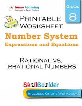 Preview of Rational vs. Irrational Numbers Printable Worksheet, Grade 8