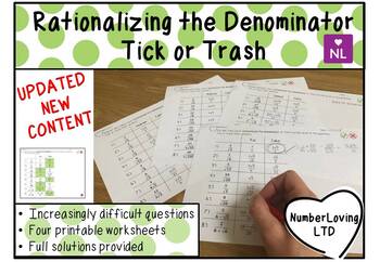 Preview of Rationalizing the Denominator Tick or Trash Printable