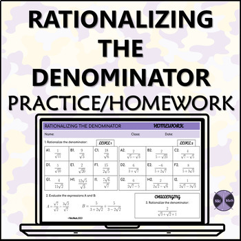 Preview of Rationalizing the Denominator - Digital Practice/Homework