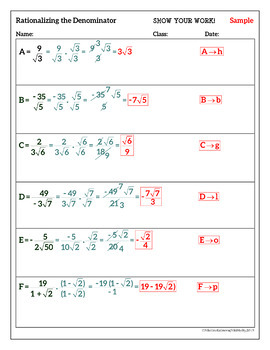 Rationalizing The Denominator Matching Activity 18 Examples By