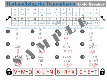 Rationalizing The Denominator Of Radicals Code Breaker By Tentors Education