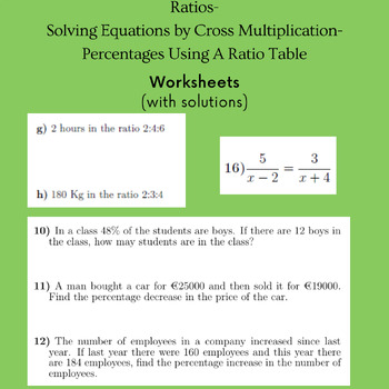 Preview of Ratios- Cross Multiplication- Percentages Using A Ratio Table Worksheets (with s