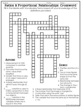 Ratios and Proportional Relationships Crossword Puzzle TpT