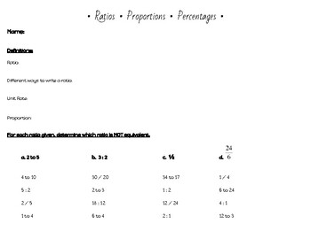 Preview of Ratios, Proportions, & Percentages Notes / Lessons