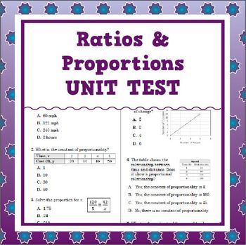 Preview of Ratios & Proportions Unit Test (Grade 7, Common Core Aligned)