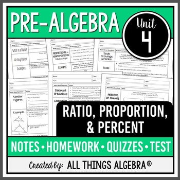Preview of Ratios, Proportions, and Percents (Pre-Algebra - Unit 4) | All Things Algebra®