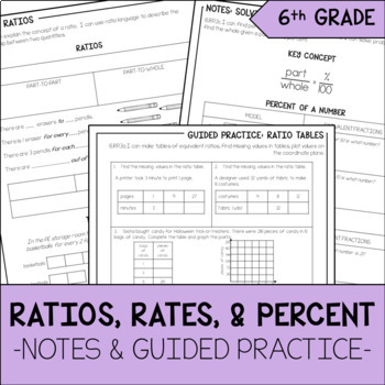 Preview of Ratios, Rates, & Percent Notes & Guided Practice | 6th Grade Math