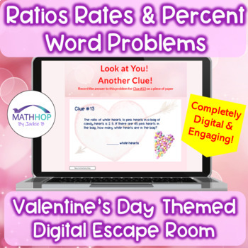 Preview of Ratios, Rates, & Percents Word Problems Valentine's Day Digital Escape Room