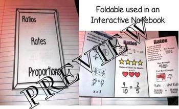 Preview of Ratios, Rates & Proportions Foldable INB 6.RP.A.1, 7.RP.A.1, 8.EE.B.5,