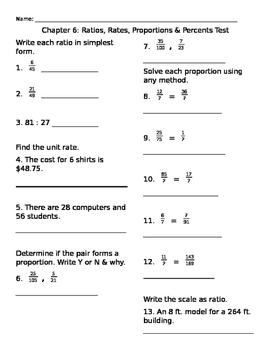 Ratios, Rates, Proportions, & Percents Test by The Modern Teacher's Aide
