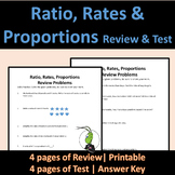 Ratios, Rates, Proportions Review and Test PreAlgebra