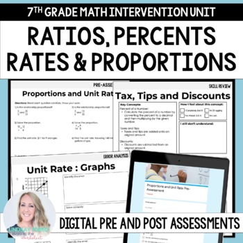 Preview of Ratios, Rates, Proportions and Percent 7th Grade Math Intervention Unit