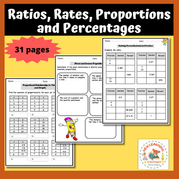 Preview of Ratios,Rates,Proportions and Percentages (with word problems)