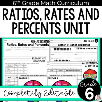 Preview of Ratios, Rates, Proportions and Percents Unit 6th Grade Math Curriculum