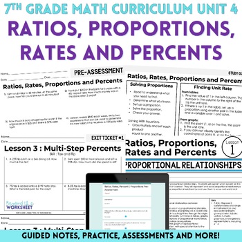 Preview of Ratios, Rates, Proportions and Percents Unit : 7th Grade Math Curriculum