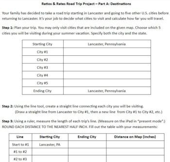 Preview of Ratios & Rates Road Trip Project