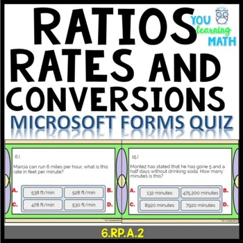 Preview of Ratios, Rates, and Conversions: Microsoft OneDrive Forms Quiz (20 Problems)
