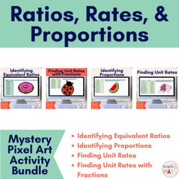 Preview of Ratios, Rates, and Proportions Mystery Pixel Art Bundle 6th 7th Grade