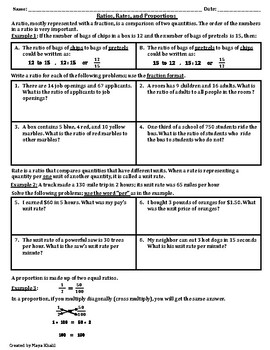 Preview of Introduction to Ratios, Rates, and Proportions Teaching & Practice Worksheet