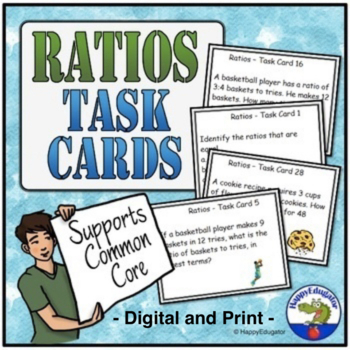 Preview of Ratios Task Cards Math Test Prep with Easel Activity