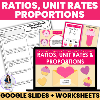 Preview of Ratios Unit Rates Solving Proportions Valentine Day Game 6th Grade Google Slides