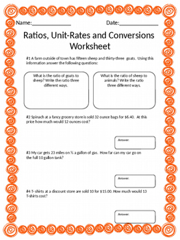 Preview of Ratios, Unit Rates and Conversions: Homework, Worksheet or Quiz