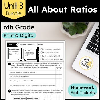 Preview of Ratios & Word Problems - Worksheets & Exit Tickets -iReady Math 6th Grade Unit 3