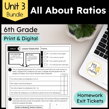 Preview of Ratios & Word Problems - Worksheets & Exit Tickets Unit 3 6th Grade iReady Math