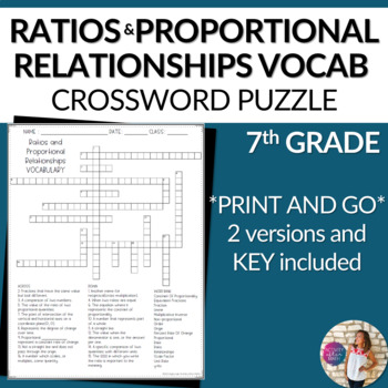 Ratios and Proportional Relationships Vocabulary Math Crossword Puzzle